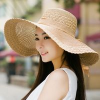 Nihaojewelry Bow Decor Big Eaves Sunscreen Straw Hat Wholesale main image 1