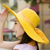 Nihaojewelry Bow Decor Big Eaves Sunscreen Straw Hat Wholesale sku image 1