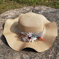 Nihaojewelry Flower Decor Wavy Big Brim Sunscreen Straw Hat Wholesale sku image 1
