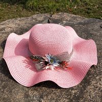 Nihaojewelry Flower Decor Wavy Big Brim Sunscreen Straw Hat Wholesale sku image 5