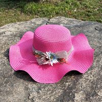 Nihaojewelry Flower Decor Wavy Big Brim Sunscreen Straw Hat Wholesale sku image 6