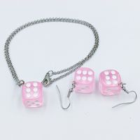 Nihaojewelry Wholesale Fashion Metal Chain Dice Pendant Earrings Necklace Set sku image 3