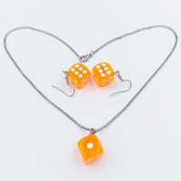 Nihaojewelry Wholesale Fashion Metal Chain Dice Pendant Earrings Necklace Set sku image 9