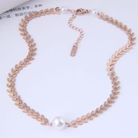 Nihaojewelry Jewelry Wholesale Korean Leaf Pearl Titanium Steel Short Necklace main image 3