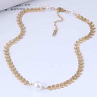 Nihaojewelry Jewelry Wholesale Korean Leaf Pearl Titanium Steel Short Necklace sku image 1