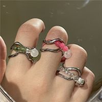 Nihaojewelry Wholesale Jewelry Fashion Color Beaded Contrast Color Metal Geometric Hollow Ring main image 3