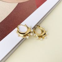 Nihaojewelry Wholesale Jewelry Fashion Geometric Inlaid Pearl Copper Earrings main image 4