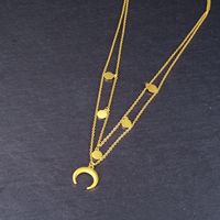 Großhandel Schmuck Stern Runde Scheibe Umgekehrter Halbmond Anhänger Titan Stahl Halskette Nihaojewelry main image 4