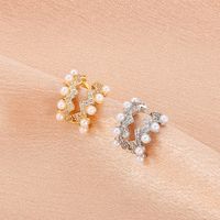 Wholesale Jewelry Micro-inlaid Zircon Multi-layer Wave-shaped Pearl Korean Style Ear Clip Nihaojewelry main image 5