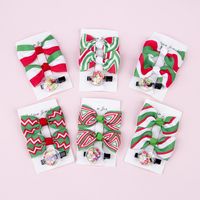 Wholesale Bows Christmas Color Stripe Children's Hairpins 3 Pieces Set Nihaojewelry main image 1