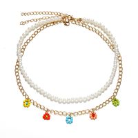 Großhandel Schmuck Gänseblümchen Anhänger Farbe Perlen Mehrschichtige Halskette Nihaojewelry main image 1