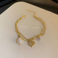 Wholesale Jewelry Retro Pearl Diamond Heart Double-layer Bracelet Nihaojewelry main image 5