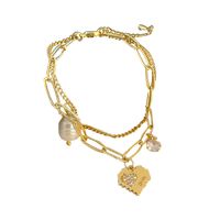 Wholesale Jewelry Retro Pearl Diamond Heart Double-layer Bracelet Nihaojewelry main image 6