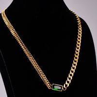 Wholesale Jewelry Green Diamond Pendant Thick Chain Titanium Steel Necklace Nihaojewelry main image 3