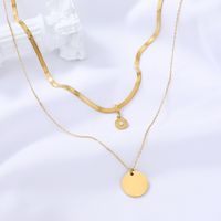 Wholesale Jewelry Round Pendant Zircon Stainless Steel Flat Snake Multilayer Necklace Nihaojewelry main image 3