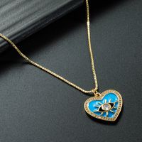 Wholesale Jewelry Multicolor Eye Heart Pendant Copper Zircon Necklace Nihaojewelry sku image 3