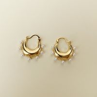 Nihaojewelry Wholesale Jewelry Fashion Geometric Inlaid Pearl Copper Earrings sku image 1