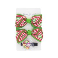 Wholesale Bows Christmas Color Stripe Children's Hairpins 3 Pieces Set Nihaojewelry sku image 1
