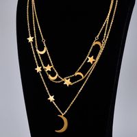 Wholesale Bijoux Pendentif Étoile Lune Collier Multicouche En Acier Titane Nihaojewelry sku image 3