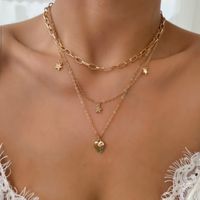 الجملة مجوهرات الأزياء الخوخ القلب الخماسية نجمة معلقة متعدد الطبقات قلادة Nihaojewelry main image 3