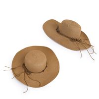 Wholesale Fashion Button Big Eaves Sunscreen Khaki Straw Hat Nihaojewelry main image 3