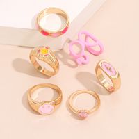 Wholesale Jewelry Retro Colored Dripping Oil Smiley Heart Ring 6-piece Set Nihaojewelry sku image 1