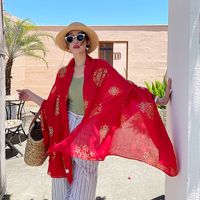 Bufanda Roja Para Mujer, Bufanda Exterior De Protección Solar, Bufanda Fina, Bufanda De Playa, Bufanda Larga Con Patrón Dorado main image 4