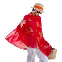 Red Scarf Women's Talma Outer Sunscreen Scarf Thin Scarf Beach Scarf Long Gilding Pattern Scarf main image 6
