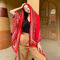 Ethnic Style Shawl Scarf Dual-use Sun Protection By The Sea Beach Scarf Red Large Gauze Scarf Female Desert Travel Photography Summer main image 3