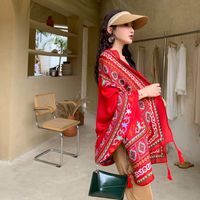 Ethnic Style Shawl Scarf Dual-use Sun Protection By The Sea Beach Scarf Red Large Gauze Scarf Female Desert Travel Photography Summer main image 6