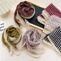 Nihaojewelry Wholesale Fashion Plaid Cotton And Linen Lace Edge Scarf main image 1