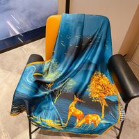 All The Way (deer) Has Your Live Printed Silk Scarf Spring And Autumn Silk Sun Protection Sunshade Vacation Style Beach Towel Scarf Shawl main image 2