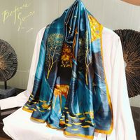All The Way (deer) Has Your Live Printed Silk Scarf Spring And Autumn Silk Sun Protection Sunshade Vacation Style Beach Towel Scarf Shawl main image 4
