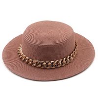 New Flat Top Hat Straw Hat Women's Summer Beach Hat Sun-proof Vacation Seaside Hat Flat Brim Fedora Hat sku image 1