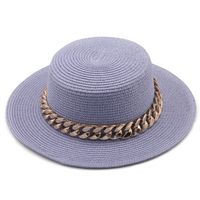 New Flat Top Hat Straw Hat Women's Summer Beach Hat Sun-proof Vacation Seaside Hat Flat Brim Fedora Hat sku image 2