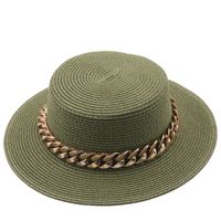 New Flat Top Hat Straw Hat Women's Summer Beach Hat Sun-proof Vacation Seaside Hat Flat Brim Fedora Hat sku image 3
