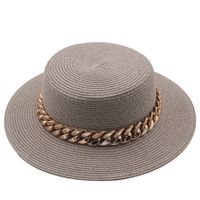 New Flat Top Hat Straw Hat Women's Summer Beach Hat Sun-proof Vacation Seaside Hat Flat Brim Fedora Hat sku image 4