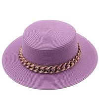 New Flat Top Hat Straw Hat Women's Summer Beach Hat Sun-proof Vacation Seaside Hat Flat Brim Fedora Hat sku image 5