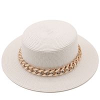 New Flat Top Hat Straw Hat Women's Summer Beach Hat Sun-proof Vacation Seaside Hat Flat Brim Fedora Hat sku image 6