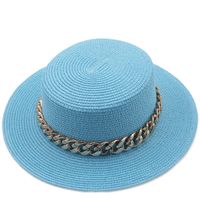 New Flat Top Hat Straw Hat Women's Summer Beach Hat Sun-proof Vacation Seaside Hat Flat Brim Fedora Hat sku image 7