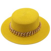 New Flat Top Hat Straw Hat Women's Summer Beach Hat Sun-proof Vacation Seaside Hat Flat Brim Fedora Hat sku image 8