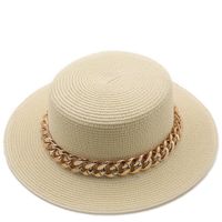New Flat Top Hat Straw Hat Women's Summer Beach Hat Sun-proof Vacation Seaside Hat Flat Brim Fedora Hat sku image 11