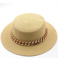 New Flat Top Hat Straw Hat Women's Summer Beach Hat Sun-proof Vacation Seaside Hat Flat Brim Fedora Hat sku image 12
