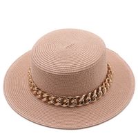 New Flat Top Hat Straw Hat Women's Summer Beach Hat Sun-proof Vacation Seaside Hat Flat Brim Fedora Hat sku image 13