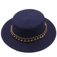 New Flat Top Hat Straw Hat Women's Summer Beach Hat Sun-proof Vacation Seaside Hat Flat Brim Fedora Hat sku image 14