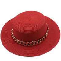 New Flat Top Hat Straw Hat Women's Summer Beach Hat Sun-proof Vacation Seaside Hat Flat Brim Fedora Hat sku image 16