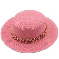 New Flat Top Hat Straw Hat Women's Summer Beach Hat Sun-proof Vacation Seaside Hat Flat Brim Fedora Hat sku image 17
