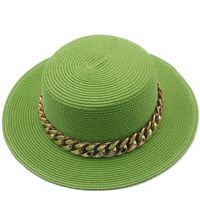 New Flat Top Hat Straw Hat Women's Summer Beach Hat Sun-proof Vacation Seaside Hat Flat Brim Fedora Hat sku image 18