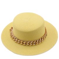 New Flat Top Hat Straw Hat Women's Summer Beach Hat Sun-proof Vacation Seaside Hat Flat Brim Fedora Hat sku image 19