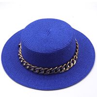 New Flat Top Hat Straw Hat Women's Summer Beach Hat Sun-proof Vacation Seaside Hat Flat Brim Fedora Hat sku image 20